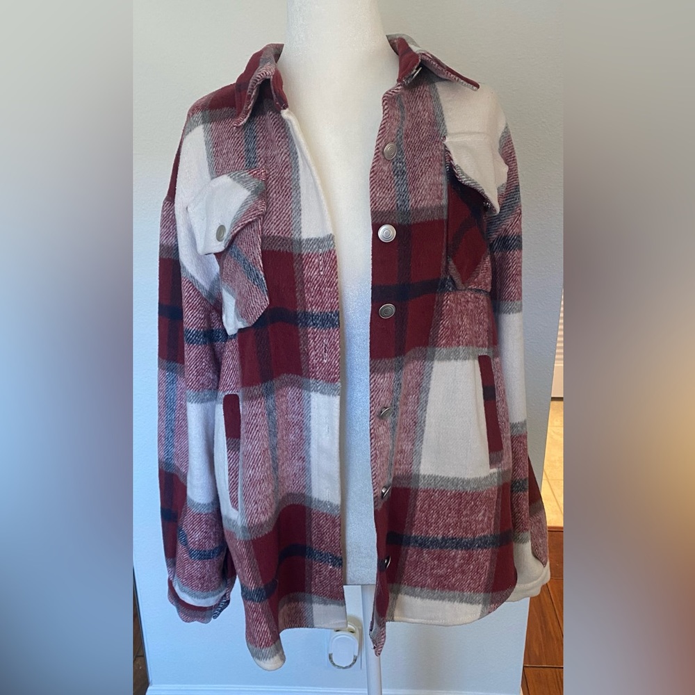 UANEO Women’s Plaid Shacket Button Down Wool Blend Fall Flannel Shirt Jacket